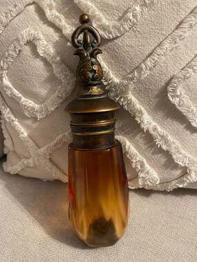 Vintage Amber Resin and Brass Apothecary Jar Lidded Decorative Bottle
